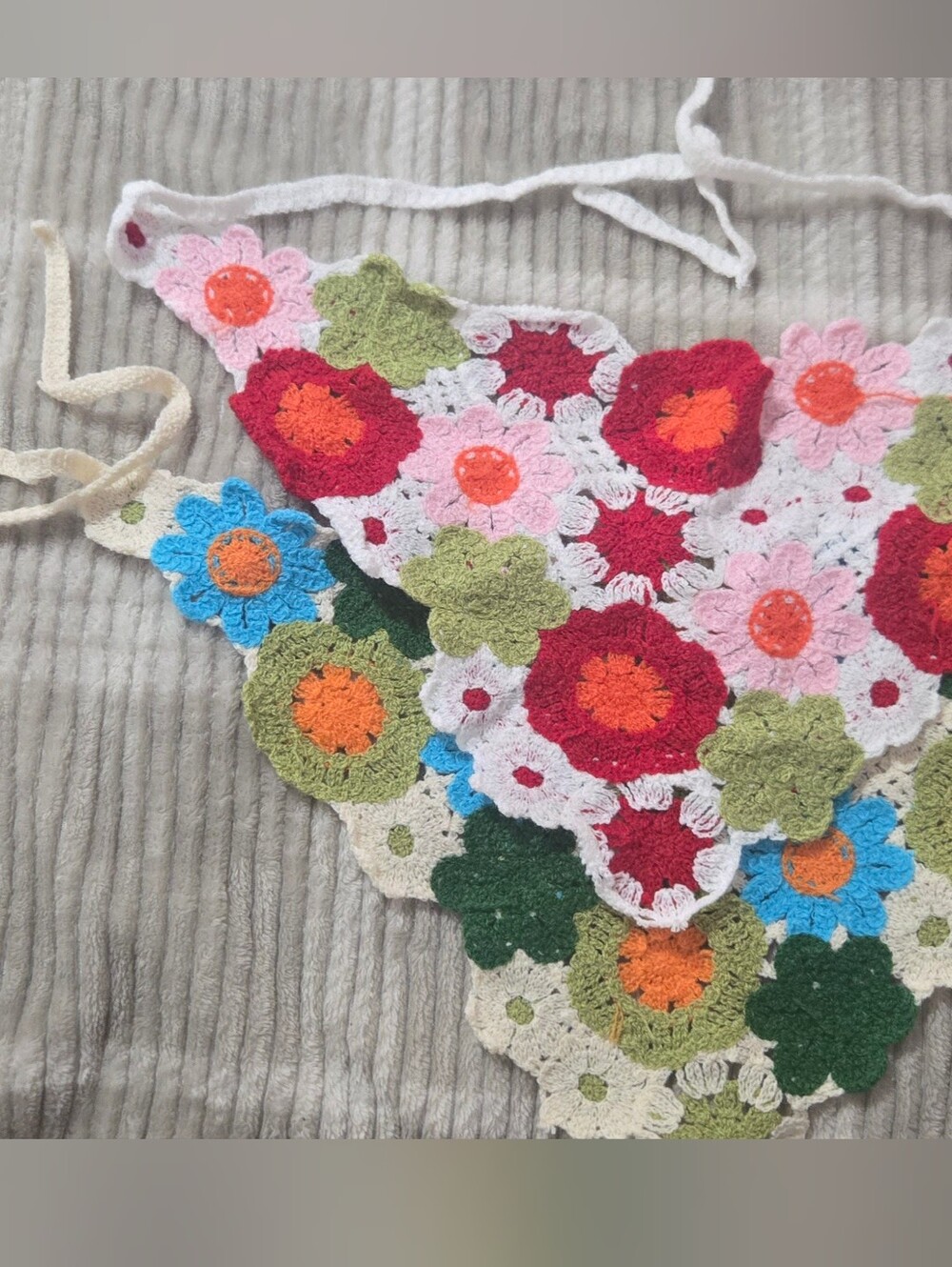 2 Handmade Crocheted Floral Haeadscarves Multicolor